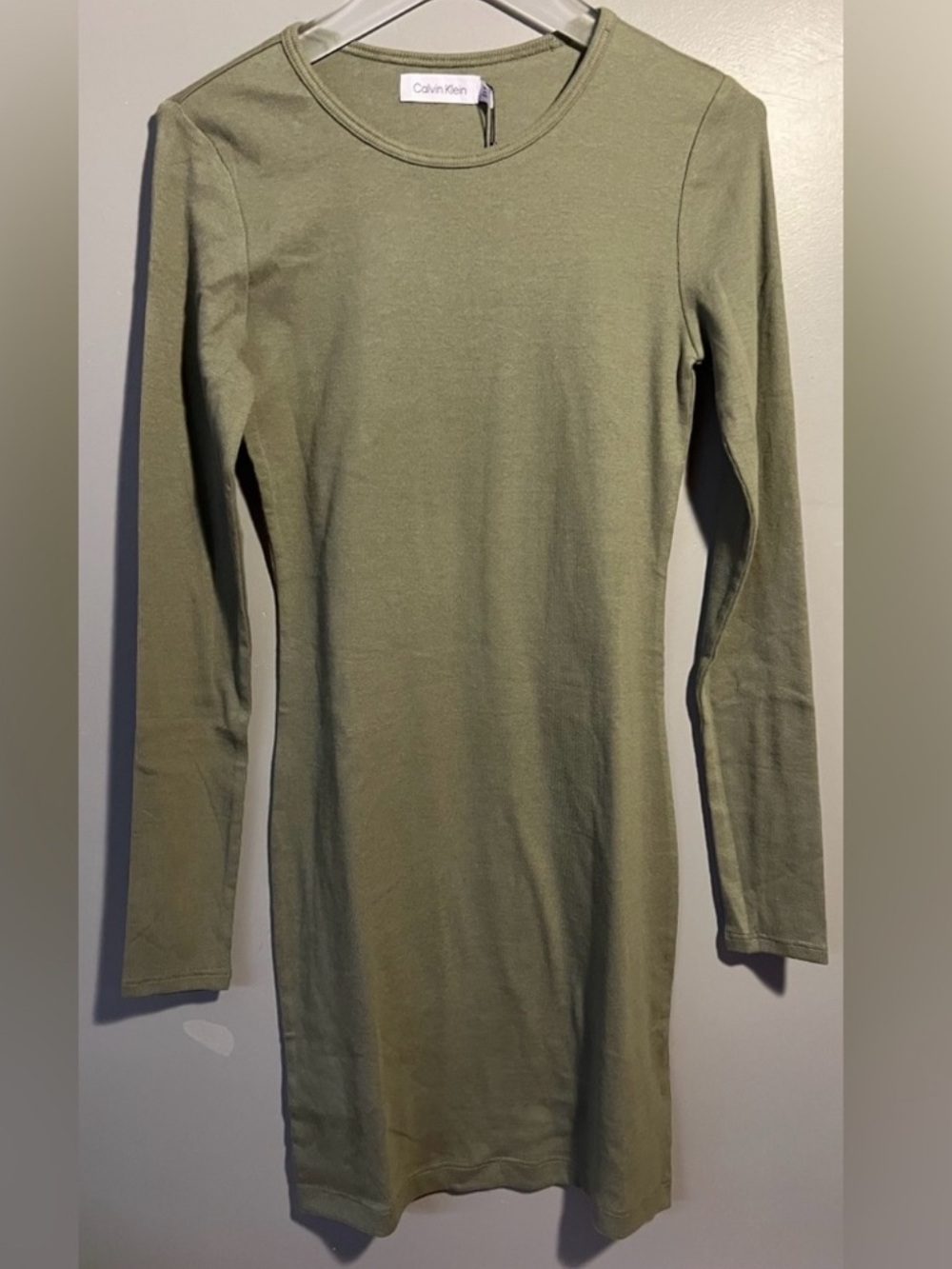 Calvin Klein Olive Green Ribbed Long Sleeve Dress
